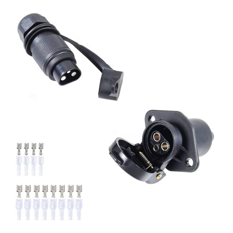 Feuunly 3 Polig Traktor Stecker Steckdose 12V, Din 9680 Wasserdicht Stecker 3 Polig Und Steckdose 3 Polig, Für LKW RV PKW KFZ Traktor Anhänger Landwirtschaftliche Maschinen (2 Mount Punkte) von Feuunly