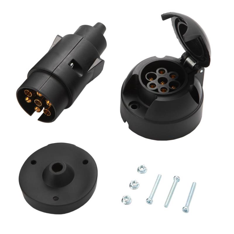 Feuunly Anhänger Stecker 7 Polig Und Anhänger Steckdose 7 Polig, Wasserdicht Anhänger Stecker Steckdose 7 Poliger 12V, 7 Polig Steckdose Mit Gummidichtung, Für Anhänger PKW LKW RV KFZ (Gummiende) von Feuunly