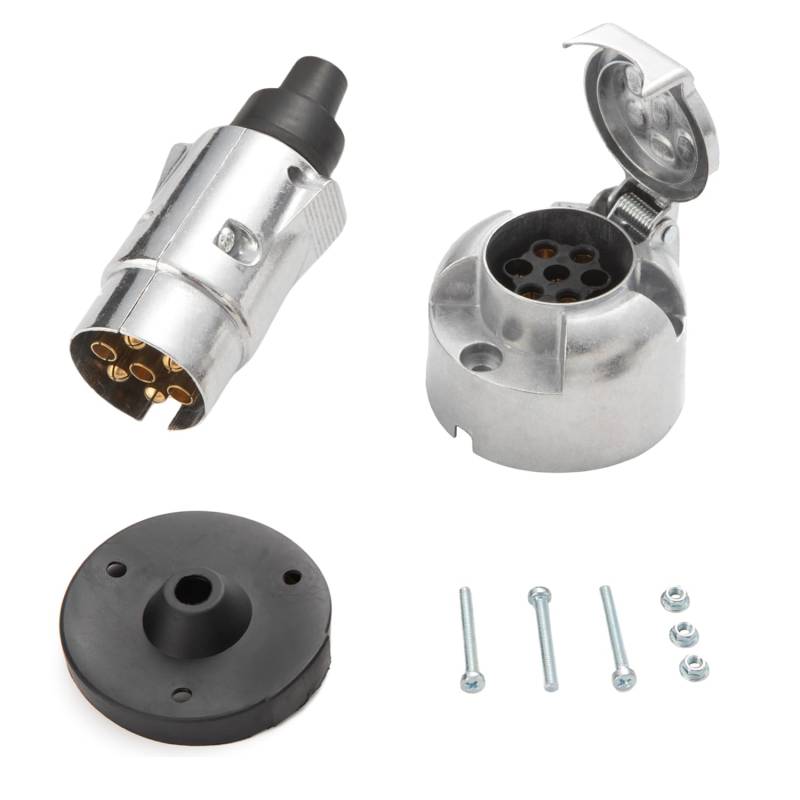 Feuunly Anhänger Stecker 7 Polig Und Anhänger Steckdose 7 Polig Aluminiumlegierung, Wasserdicht Anhänger Stecker Steckdose 7 Poliger 12V, 7 Polig Steckdose Mit Gummidichtung, Für Anhänger PKW LKW RV von Feuunly