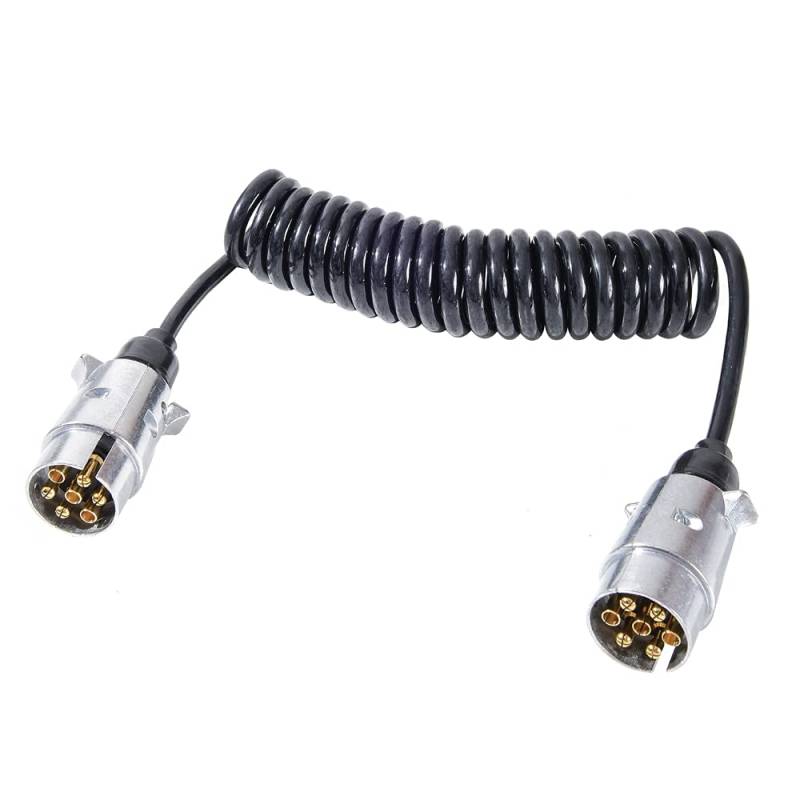 Feuunly Anhänger Verlängerungskabel 7 Polig 2,9 Meter, 12V Anhänger Aluminiumlegierung Stecker Spiralkabel 7 Polig 2,9 Meter, Für LKW KFZ PKW Traktor RV Wohnwagen Anhängerkabel (2,9 Meter) von Feuunly