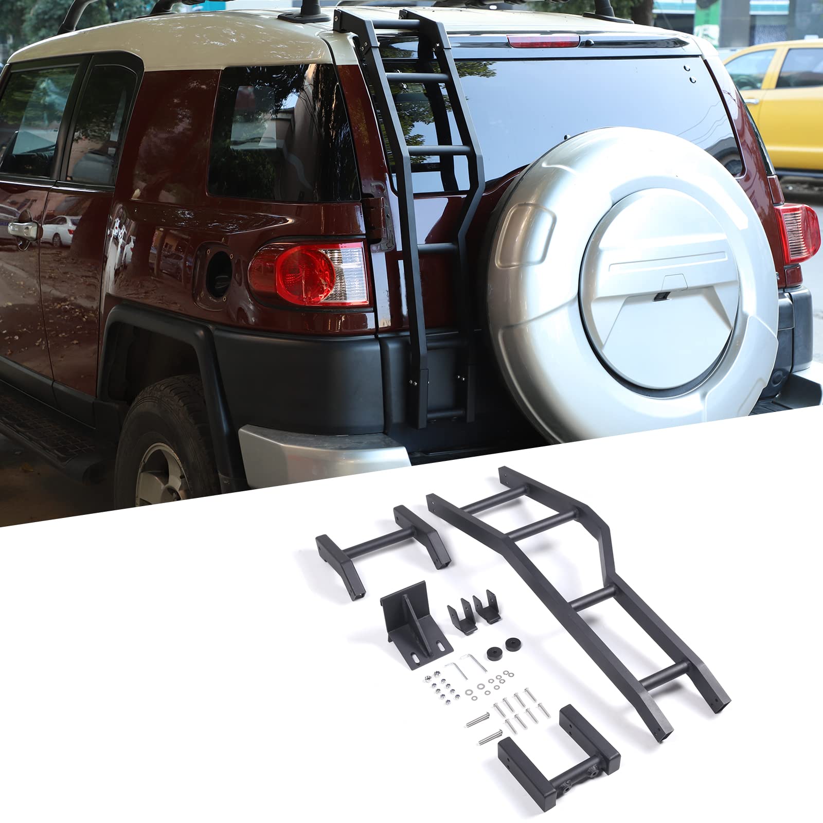 Heckklappenleiter kompatibel mit Toyot@ FJ Cruiser 2007–2021, Heckklappenmontierte Leiter, Aluminium Auto Hecktür Leiter Montagehalterung Zubehör von Fgtagtal