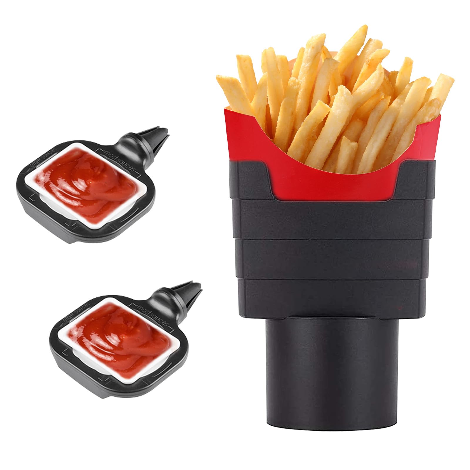 Fhioevt 3 Stück Auto Pommes und Saucenhalter Clip-Set Pommeshalter fürs Auto Pommes Frites Rack aus Kunststoff mit Soßenhalter Pommes Becherhalter für Jede Art und Größe von Lüftungsöffnungen von Fhioevt