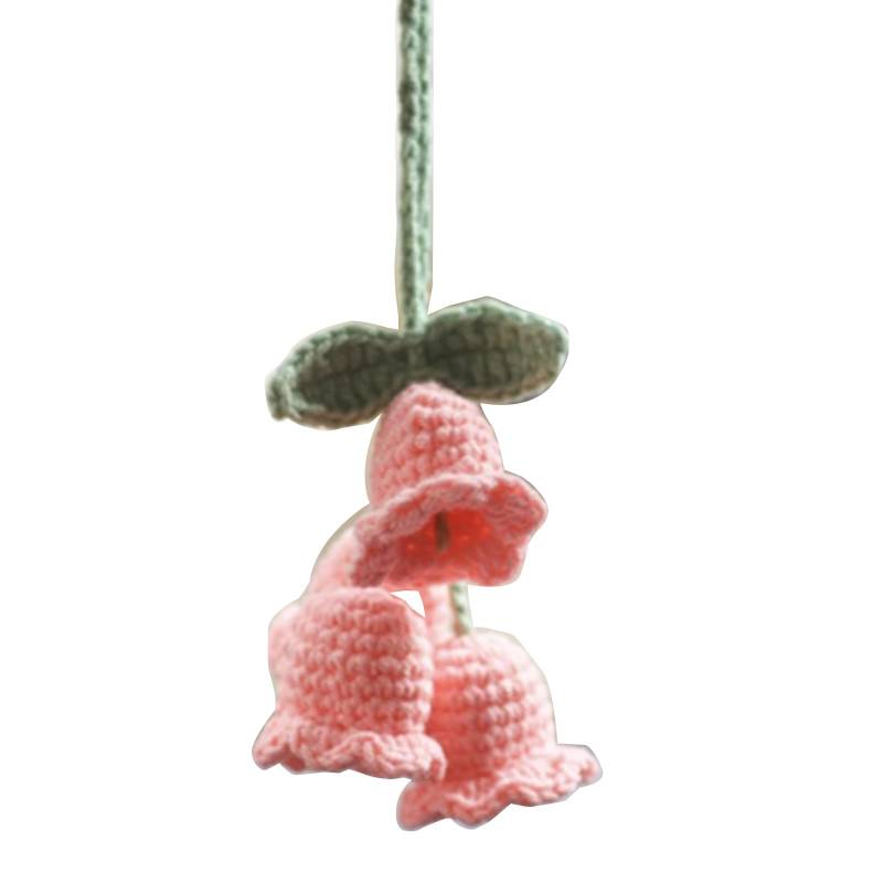 Fhkpsqkcn Rückspiegel Glockenblume Ornament Autospiegel Hängende Dekore Für Frauen Gestrickte Anhänger Weiß Gelb Blau von Fhkpsqkcn