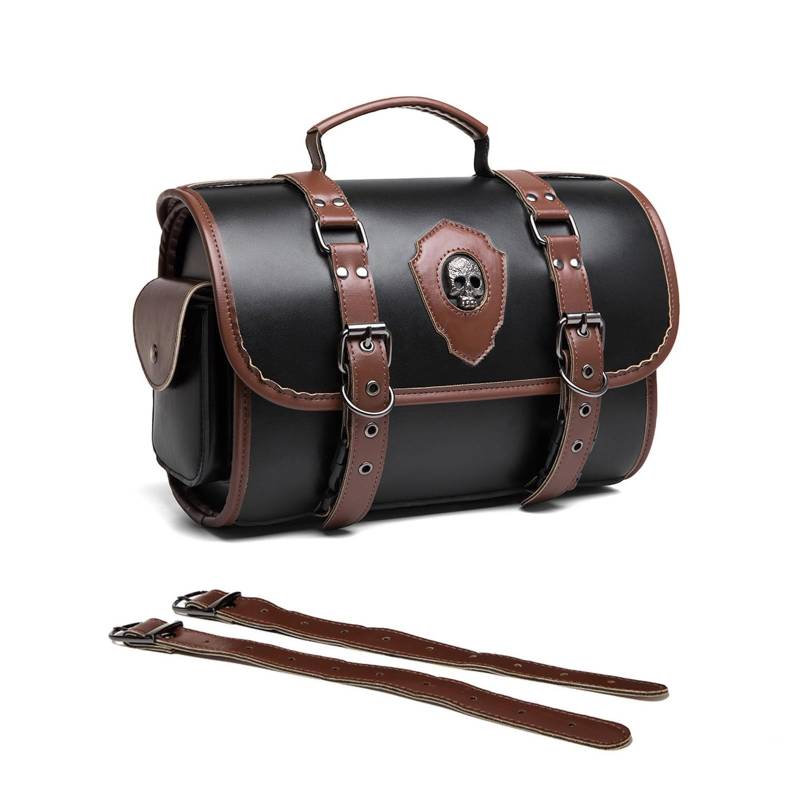 Fhkpsqkcn Werkzeugtasche Satteltasche Mit 2 Riemen PU Leder Gepäckaufbewahrung Retro Stil Große Kapazität Für Reisen Schwarz von Fhkpsqkcn