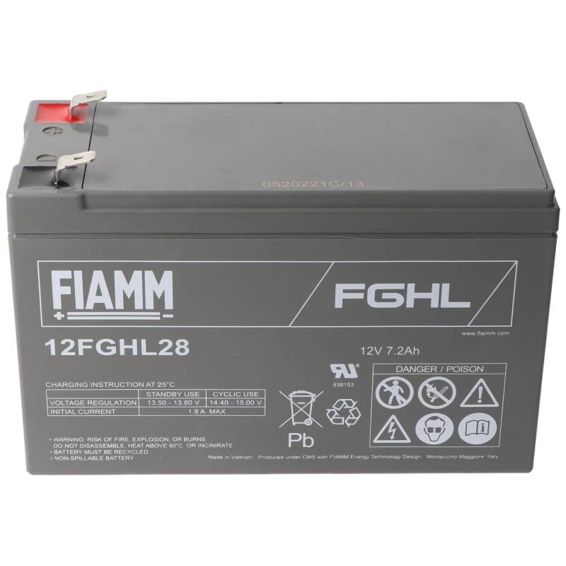 12FGHL28 Blei Akku 12 Volt 7200mAh mit Faston 6,3mm Kontakten von Fiamm