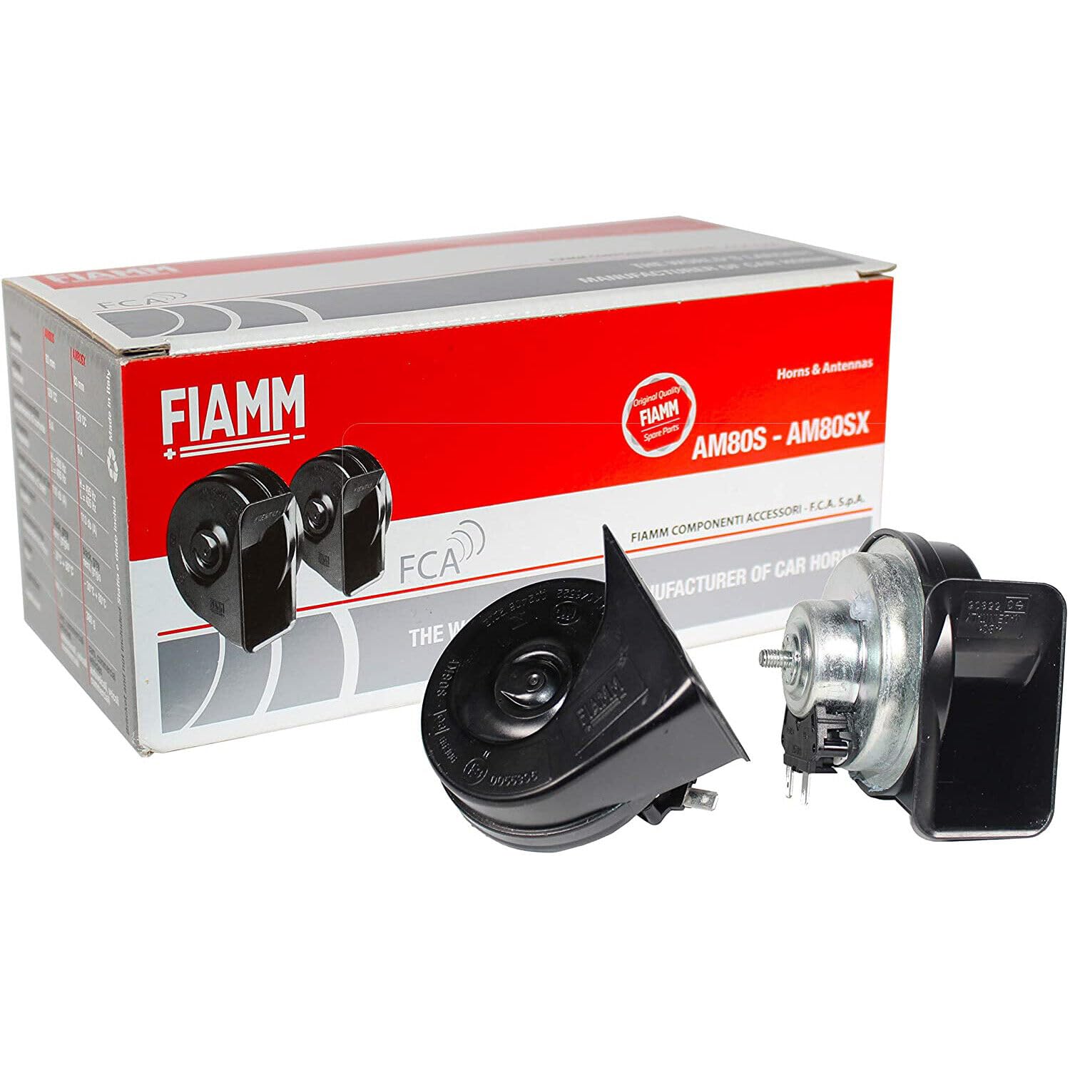 Fiamm, AM80S, Hupen, 2 Stück, 12 V, für Auto, Motorrad, LKW + Relais + Halterungen 924642 von Fiamm