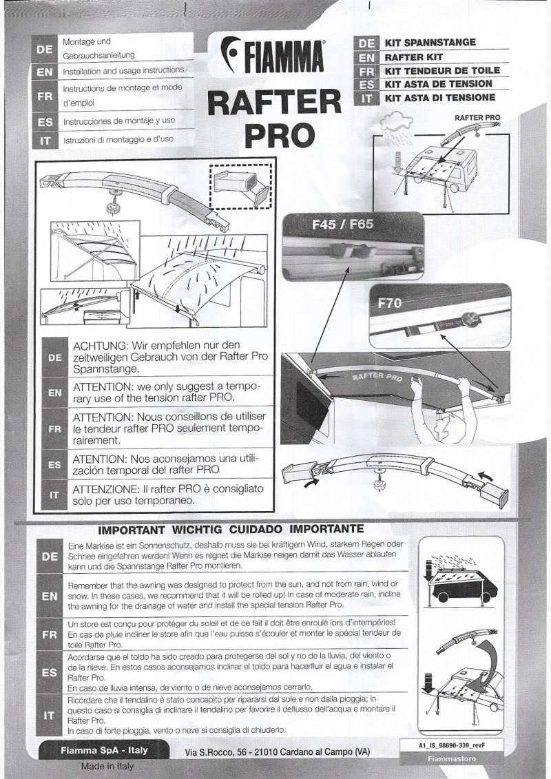 Fiamma Rafter gebogen Spannarm Markisen-Abspannung Aluminium Zubehör Spannstange Markise Camping von Fiamma