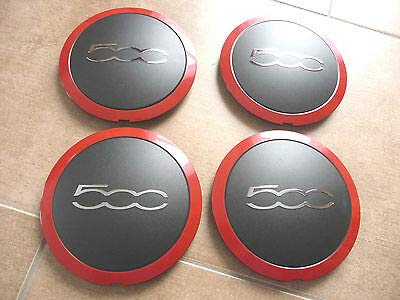 Original FIAT 500 500C Felgendeckel schwarz rot - Set 4 Stück - 51870004-51806870 von Fiat