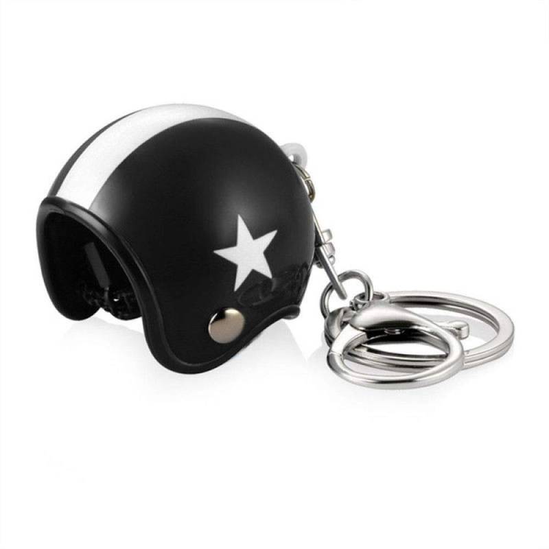 FidgetFidget Motorrad Helm Schlüsselringe, 3D Crash Helm Schlüsselanhänger Kettenring Schlüsselbund Tolles Geschenk Schwarzer Hut, weißer Stern von FidgetFidget