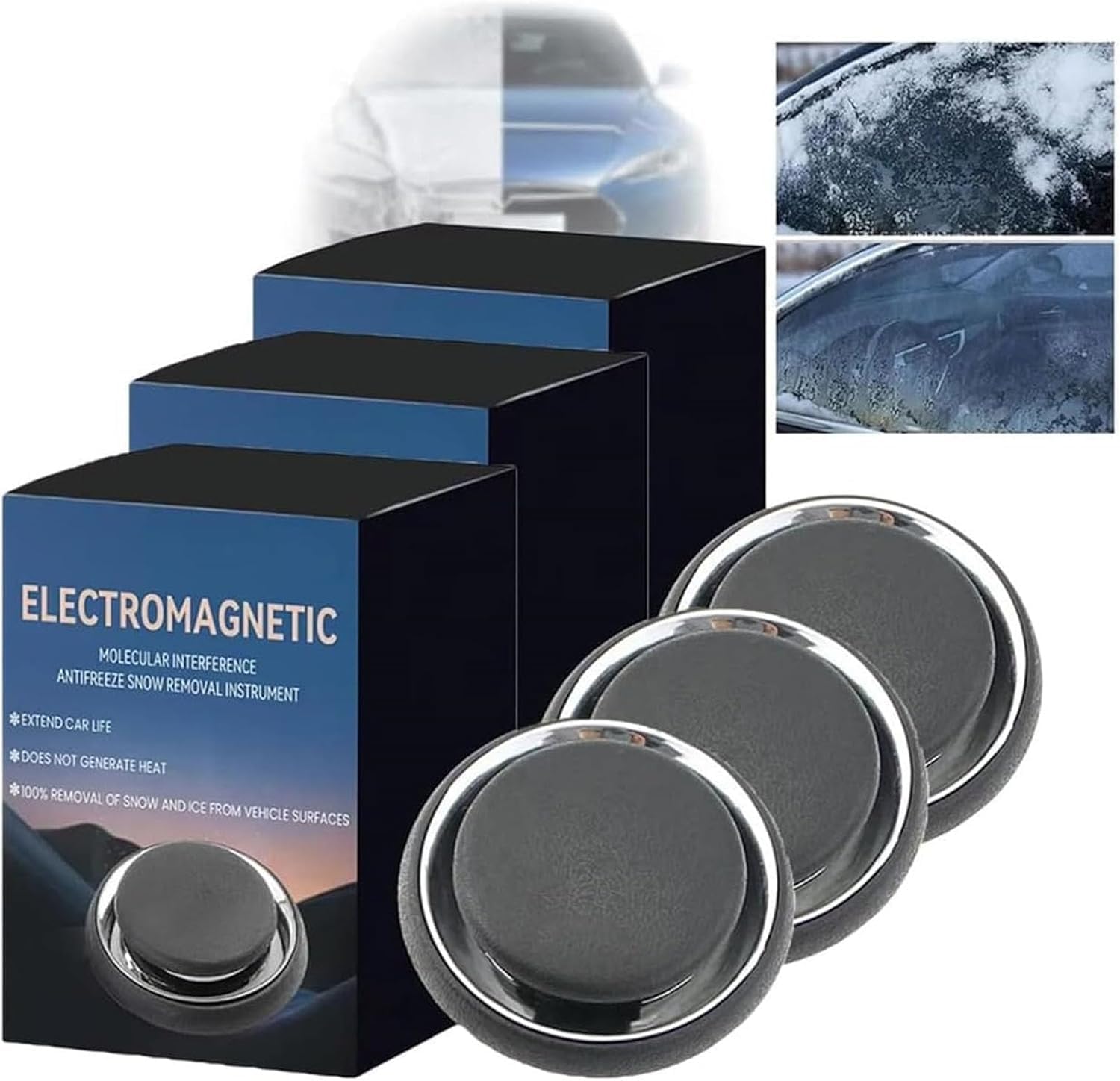 Elektromagnetischer Eisschmelzenteiser,Elektromagnetischer Auto-Schneeentferner,Tragbarer Fahrzeugenteiser,Auftauen und Entnebeln,Auto Frostschutz,elektromagnetischer Enteiser,Lufterfrischer (3 Stück) von Figskey