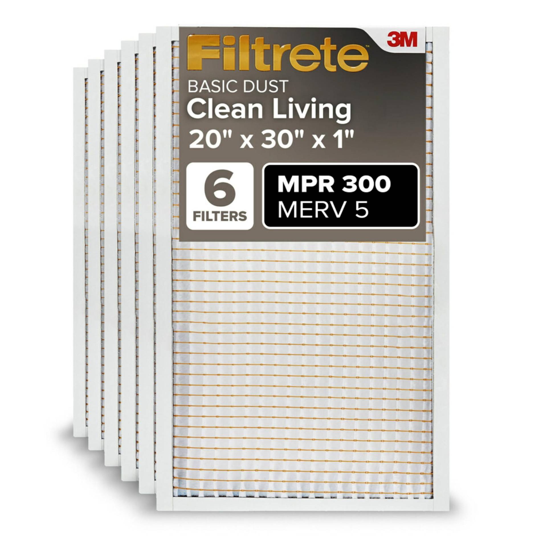 Filtrete 20 x 30 x 1 Luftfilter, MPR 300, MERV 5, Clean Living Basic Dust 3 Monate plissierte 2,5 cm Luftfilter, 6 Filter von Filtrete