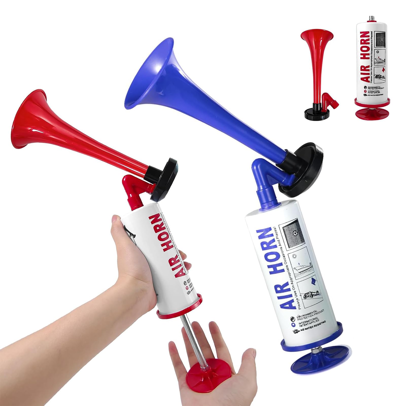 Fine jade2 2 Stück Airhorn Druckluft Hupe Druckluftfanfare Air Horn Extrem Laut Tragbare Krachmacher Horn für Sportveranstaltungen Bootfahren Partys Geburtstage Camping Graduierung Blau von Fine jade2