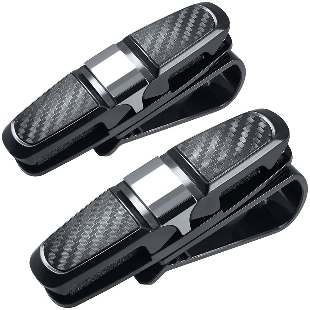 FineGood 2 Pack Brillenhalter für Auto Sonnenblende, Sonnenbrillen Brillen mit Kartenkarten Clip - Schwarz von FineGood