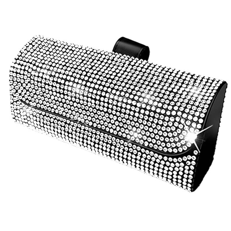 FineGood Bling Brillenhalter mit Autohaken, Auto Brillenetui Kristall Sonnenbrillenhalter für Auto Sonnenblende Sonnenbrillen Aufbewahrungsbox Organizer von FineGood