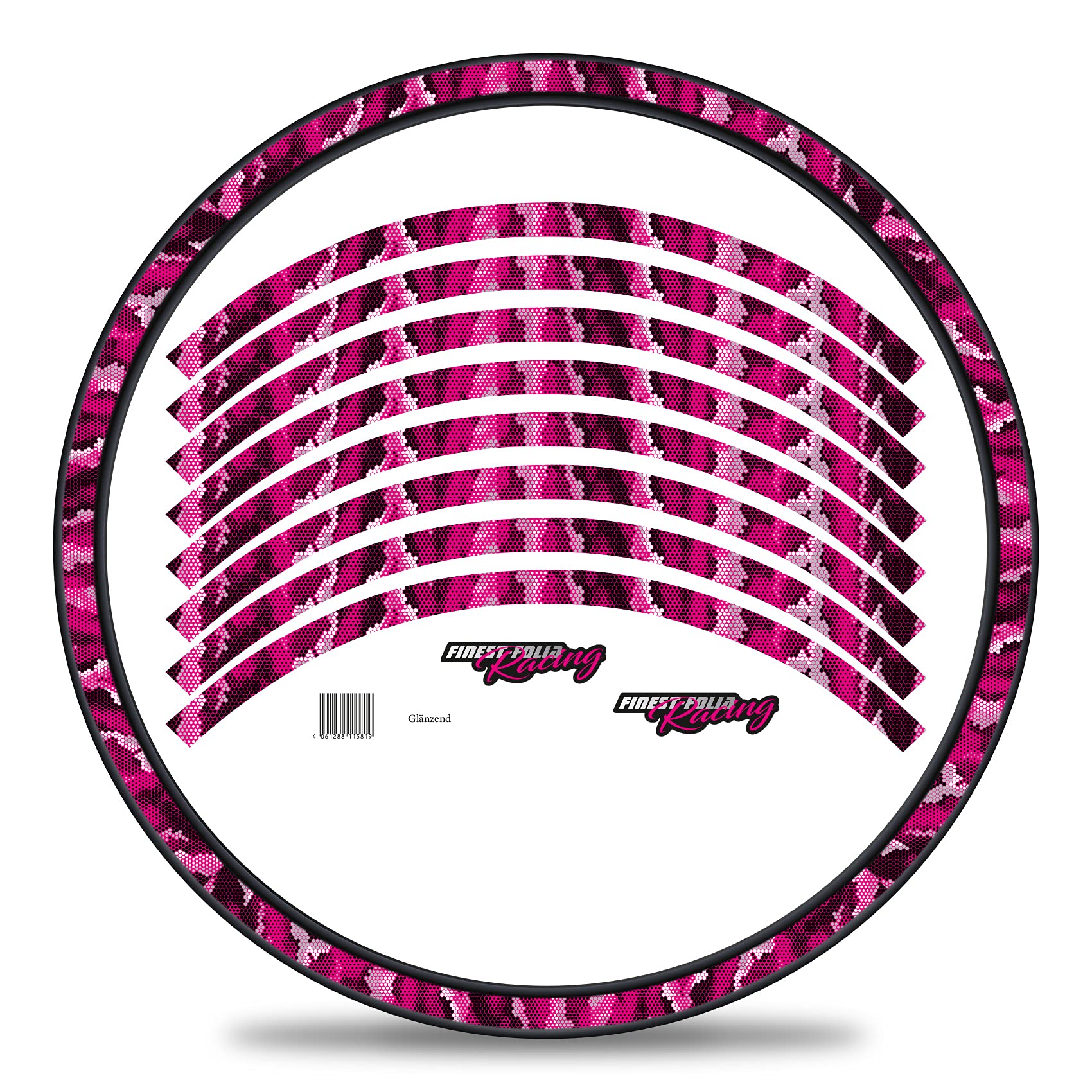 16-teiliges Set Felgenrandaufkleber Sticker für Fahrrad Felgen im Camouflage Design Komplett Set für 27" 29" für Ebike Rennrad Mountainbike MTB Laufrad RX032 (Hexagon magenta, Glanz) von Finest Folia