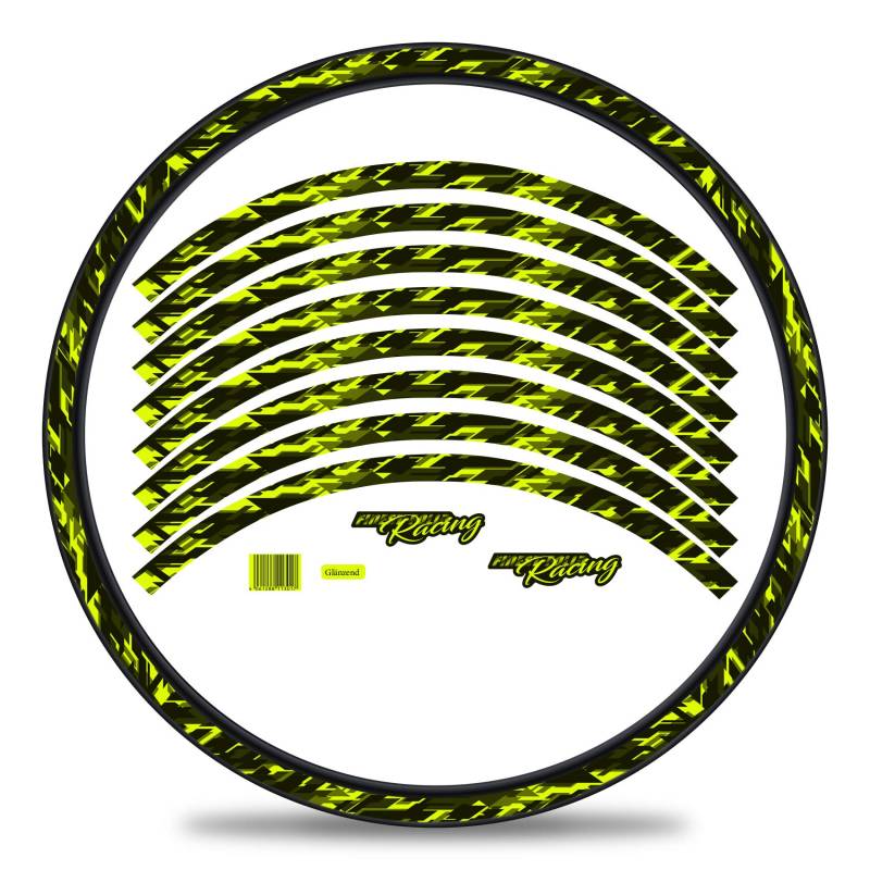 16-teiliges Set Felgenrandaufkleber Sticker für Fahrrad Felgen im Future Design Komplett Set für 27" 29" für Rennrad Mountainbike MTB Laufrad RX026 (Neon Gelb, Glanz) von Finest Folia