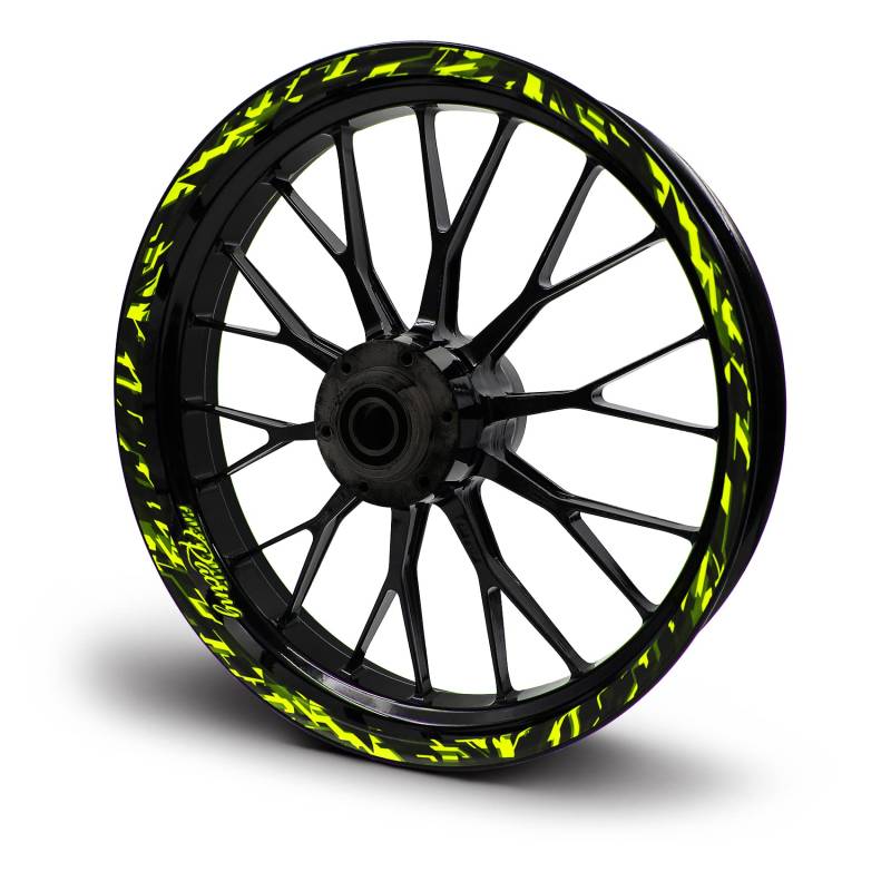 16-teiliges Set Felgenrandaufkleber Sticker für Motorrad Auto Felgen Future Design Komplett Set Felgenaufkleber für 15" 16" 17" 18" 19 Zoll MR017 (Neon Gelb, Matt) von Finest Folia