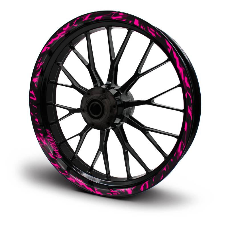 16-teiliges Set Felgenrandaufkleber Sticker für Motorrad Auto Felgen Future Design Komplett Set Felgenaufkleber für 15" 16" 17" 18" 19 Zoll MR017 (Neon Pink, Glanz) von Finest Folia