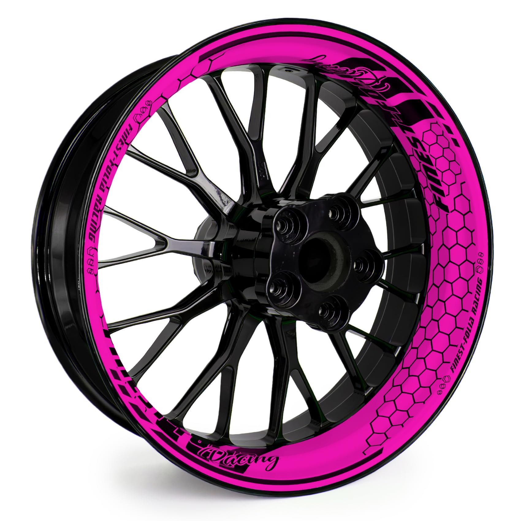 4-teiliges Felgenbettaufkleber Set für 17 Zoll Felgen Komplett Dekor Folie für Motorrad Felgenrandaufkleber selbstklebend wasserfest uv-beständig MR021 (11-06 Neon Pink FF Racing) von Finest Folia