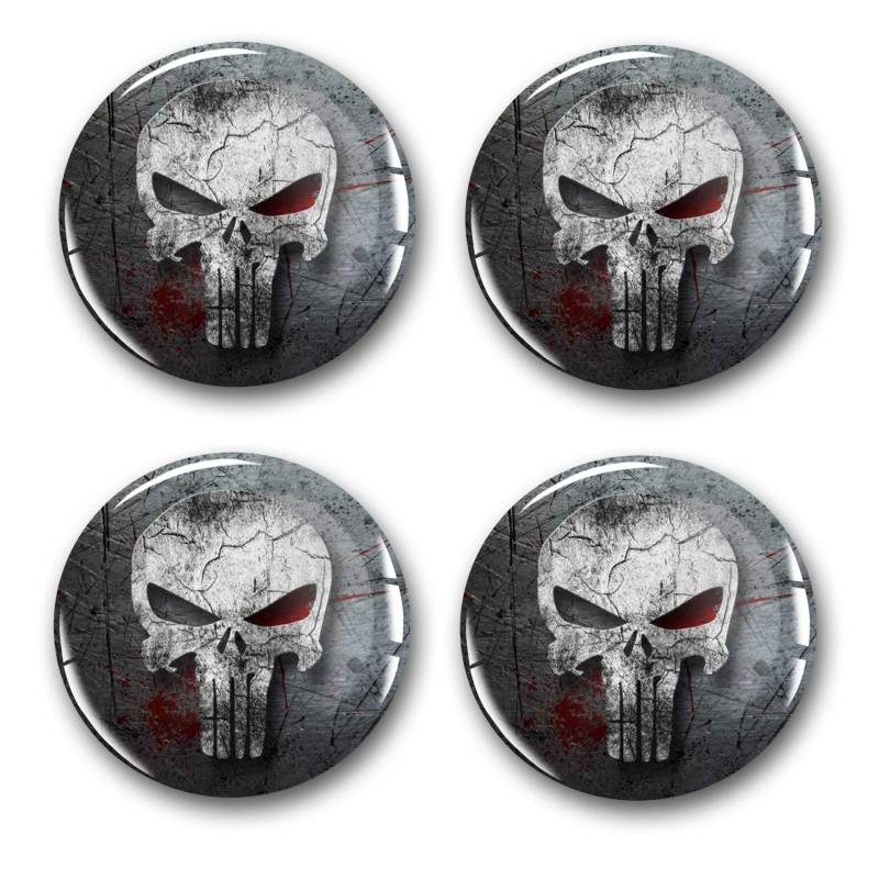 4 x Gel Aufkleber für Nabendeckel 60mm Durchmesser Felgenaufkleber Sticker für Felgen Emblem Doming für Auto Kfz Tuning Zubehör DM007 (Nr. 13 Punisher Grey, Gel Aufkleber Set) von Finest Folia