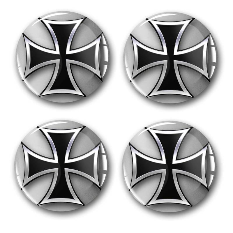 4 x Gel Aufkleber für Nabendeckel 60mm Durchmesser Felgenaufkleber Sticker für Felgen Emblem Doming für Auto Kfz Tuning Zubehör DM007 (Nr. 8 Iron Cross, Gel Aufkleber Set) von Finest Folia