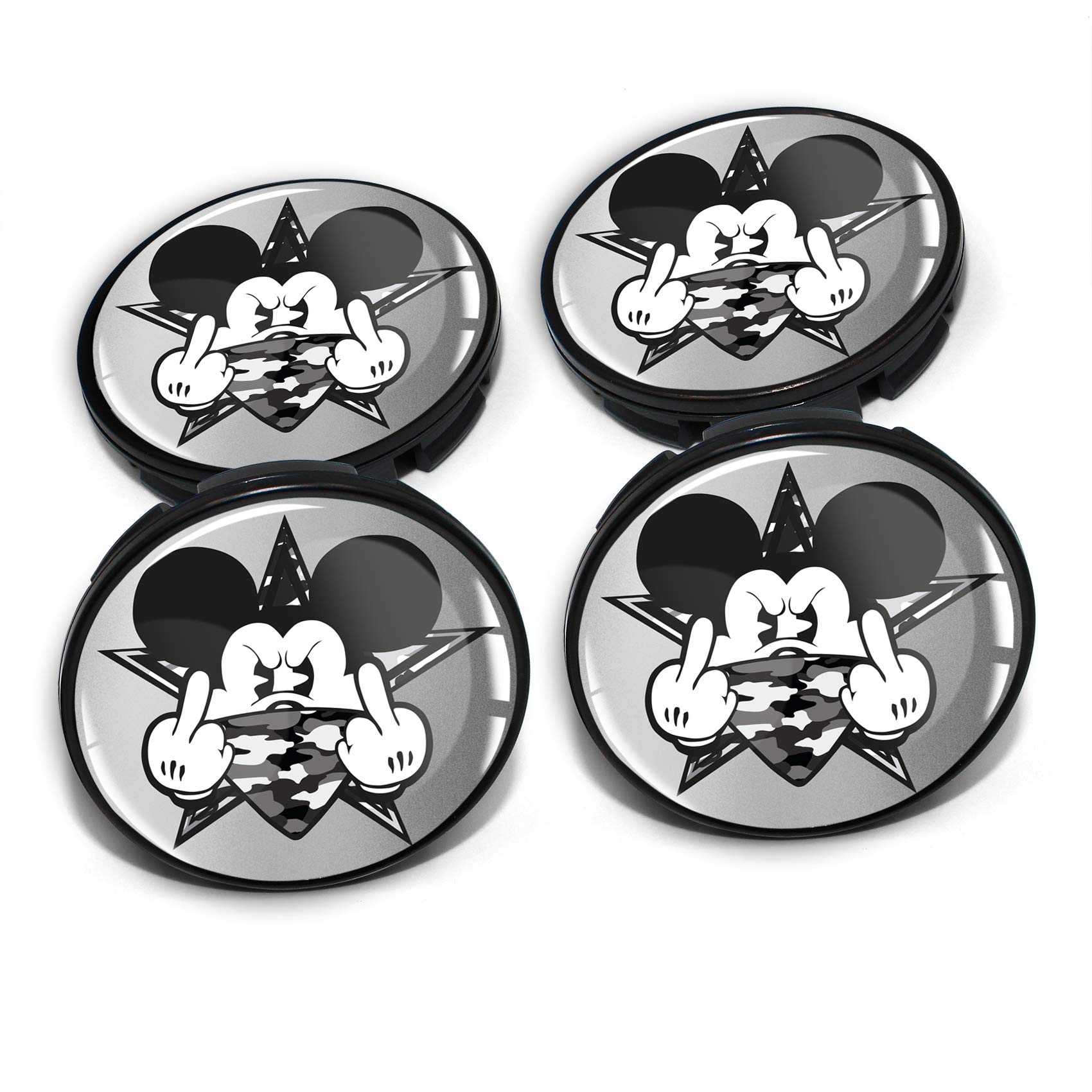 4 x Nabendeckel 60mm Durchmesser Nabenkappen Felgendeckel Felgenaufkleber Gel Emblem Doming für Auto Felgen Kfz Tuning Zubehör Radnabenkappen DM006 (Nr. 16 Mickey Mouse Silver, Nabendeckel Set) von Finest Folia