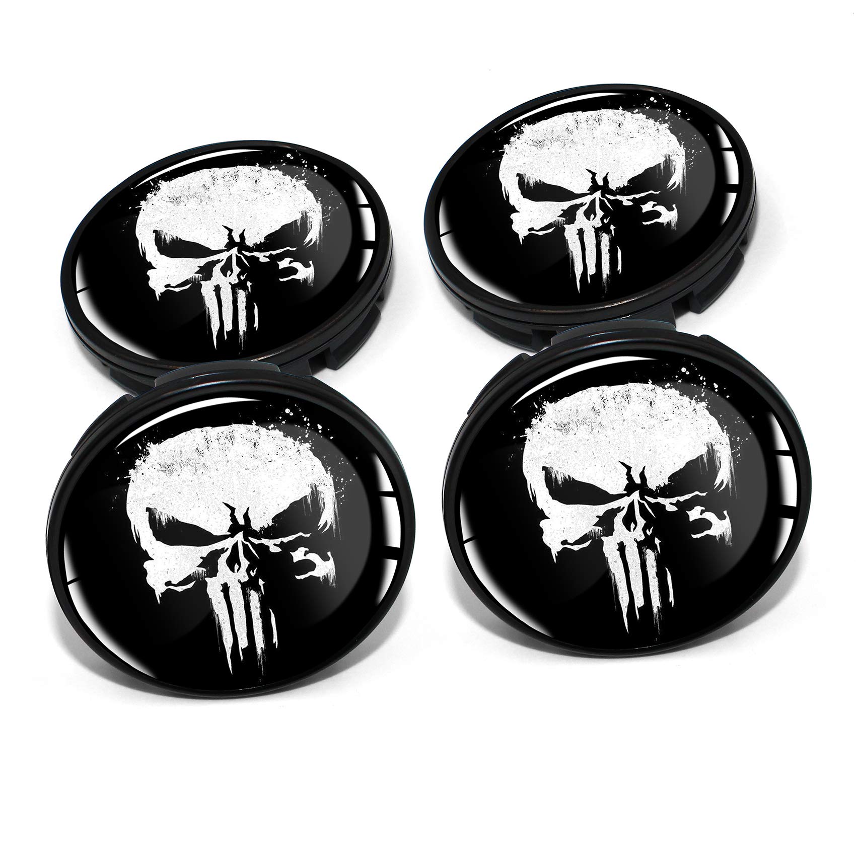 4 x Nabendeckel 60mm Durchmesser Nabenkappen Felgendeckel Felgenaufkleber Gel Emblem Doming für Auto Felgen Kfz Tuning Zubehör Radnabenkappen DM006 (Nr. 2 Punisher black glossy, Nabendeckel Set) von Finest Folia