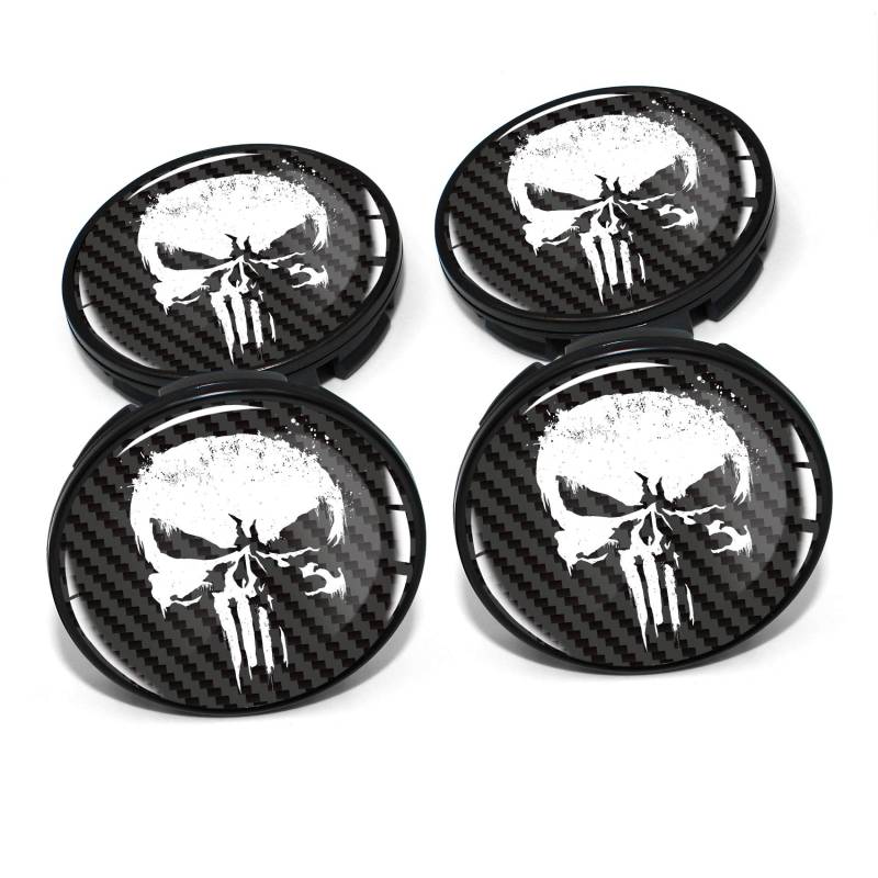 4 x Nabendeckel 60mm Durchmesser Nabenkappen Felgendeckel Felgenaufkleber Gel Emblem Doming für Auto Felgen Kfz Tuning Zubehör Radnabenkappen DM006 (Nr. 3 Punisher Carbon Black, Nabendeckel Set) von Finest Folia