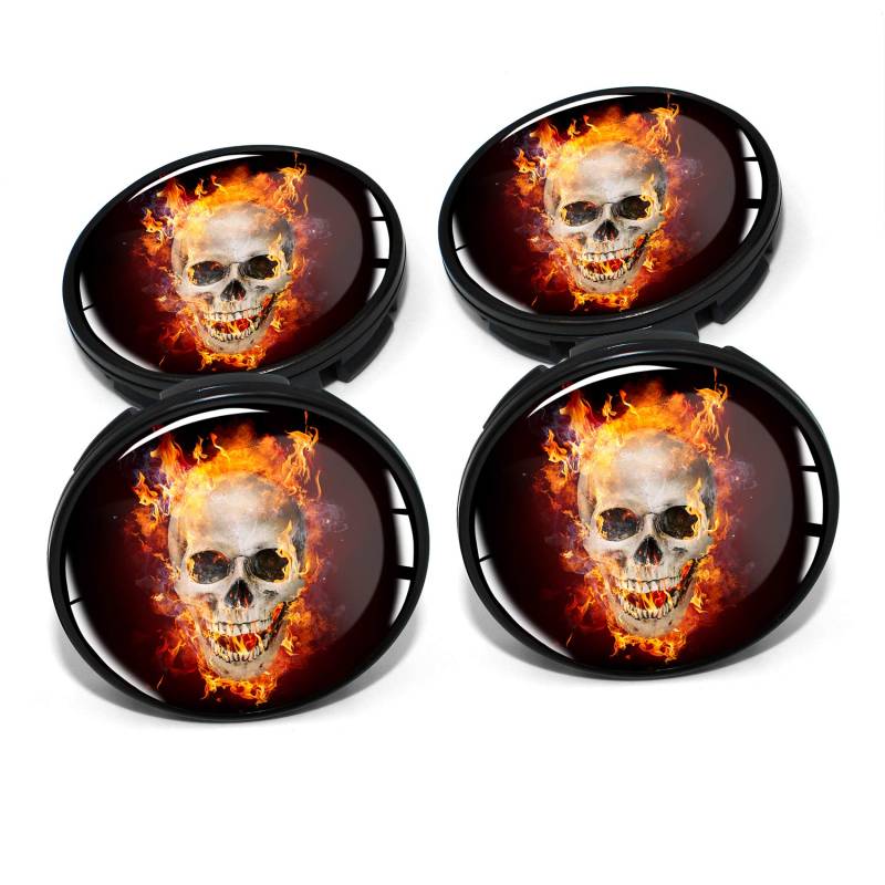 4 x Nabendeckel 60mm Durchmesser Nabenkappen Felgendeckel Felgenaufkleber Gel Emblem Doming für Auto Felgen Kfz Tuning Zubehör Radnabenkappen DM006 (Nr. 5 Skull in Flames, Nabendeckel Set) von Finest Folia