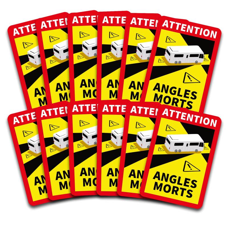 Attention Angles Morts Aufkleber je 25x17cm für Fahrzeuge Pflicht ab 3,5 t in Frankreich Warnung Toter Winkel Sticker selbstklebend uv beständig wetterfest R145 (Wohnmobil, 12 Stück) von Finest Folia