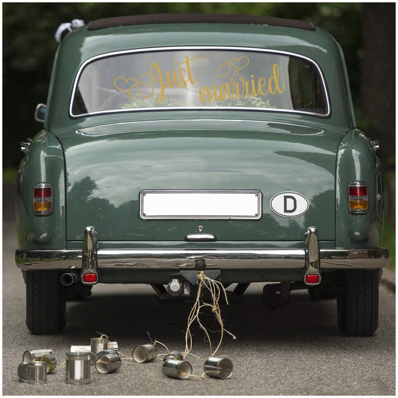 Aufkleber Folie Just Married für Hochzeitsauto Autoaufkleber Heck Wandaufkleber Wandtattoo Hochzeit Trauung Heiraten Sticker Selbstklebend Dekoration (Gold, KX056 Just Married 2) von Finest Folia