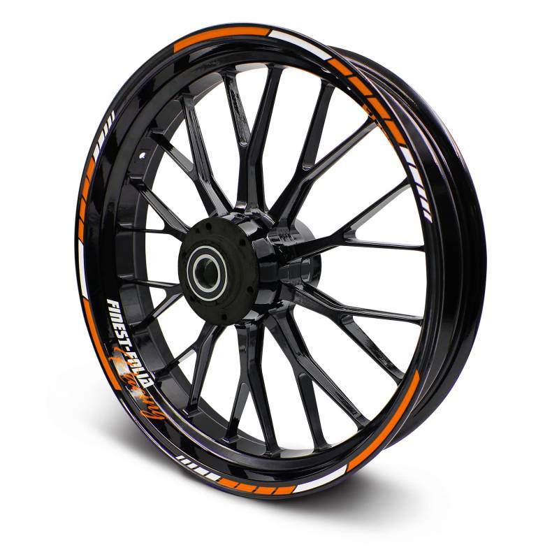 Felgenrandaufkleber Komplett Set RS Design 20-teilig inkl. Felgenbettaufkleber passend für 15 ″ 16 ″ 17 ″ Zoll für Motorrad Auto Fahrrad zweifarbig MR016 (Neon orange) von Finest Folia