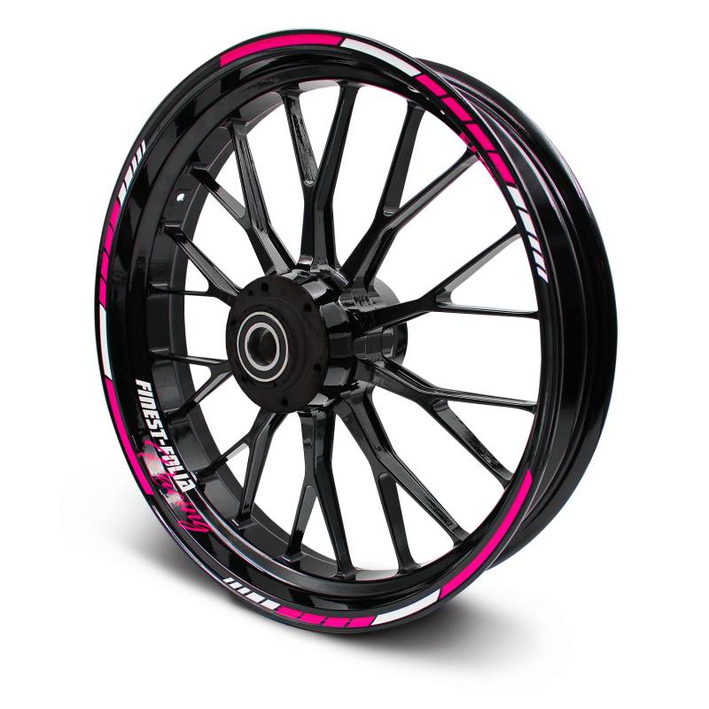 Felgenrandaufkleber Komplett Set RS Design 20-teilig inkl. Felgenbettaufkleber passend für 15 ″ 16 ″ 17 ″ Zoll für Motorrad Auto Fahrrad zweifarbig MR016 (Neon pink) von Finest Folia