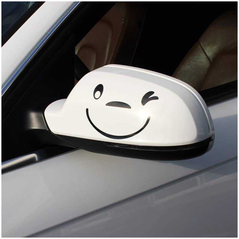 Smile Gesicht Aufkleber 2er Set für Außenspiegel Auto Autoaufkleber für Spiegel (K041 Schwarz Glanz) von Finest Folia