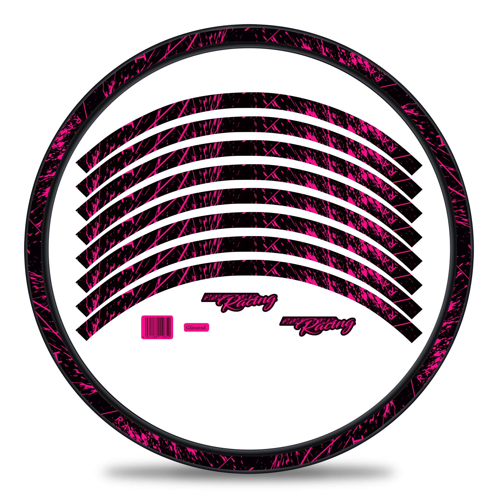 Finest Folia 16-teiliges Set Felgenrandaufkleber Sticker für Fahrrad Felgen im Racing Design Komplett Set für 27" 29" für Rennrad Mountainbike MTB Laufrad RX024 (Neon Pink, Glanz) von Finest Folia