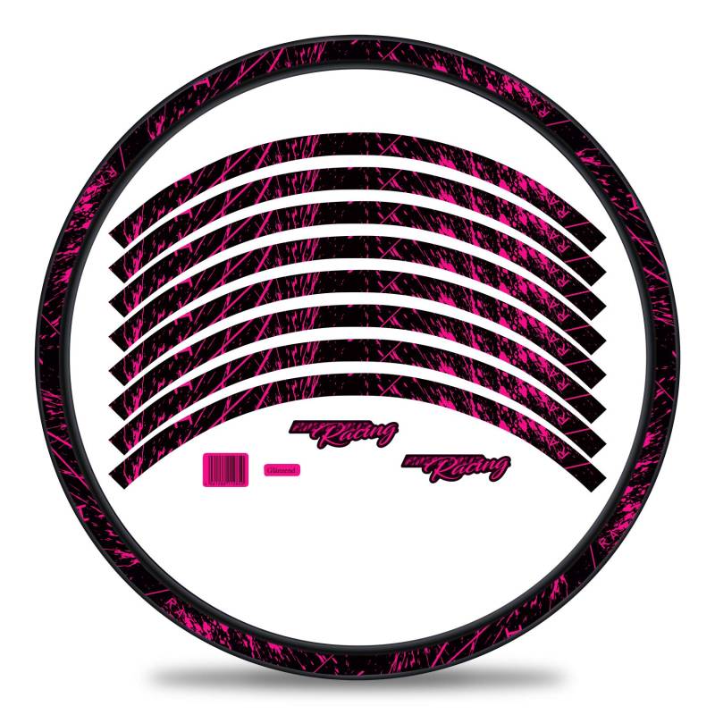 Finest Folia 16-teiliges Set Felgenrandaufkleber Sticker für Fahrrad Felgen im Racing Design Komplett Set für 27" 29" für Rennrad Mountainbike MTB Laufrad RX024 (Neon Pink, Glanz) von Finest Folia