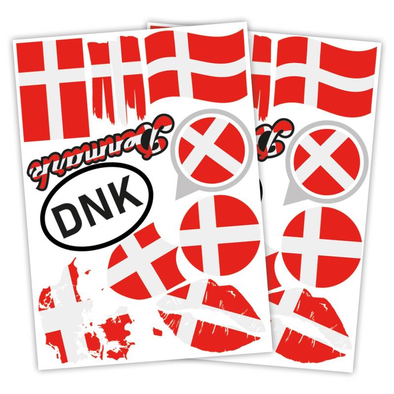 Finest Folia 2er Set DIN A4 Länderaufkleber Fahne Aufkleber Länderfahne Flagge für Auto Motorrad Sticker Länderflagge selbstklebend wetterfest R217 (13 Dänemark) von Finest Folia