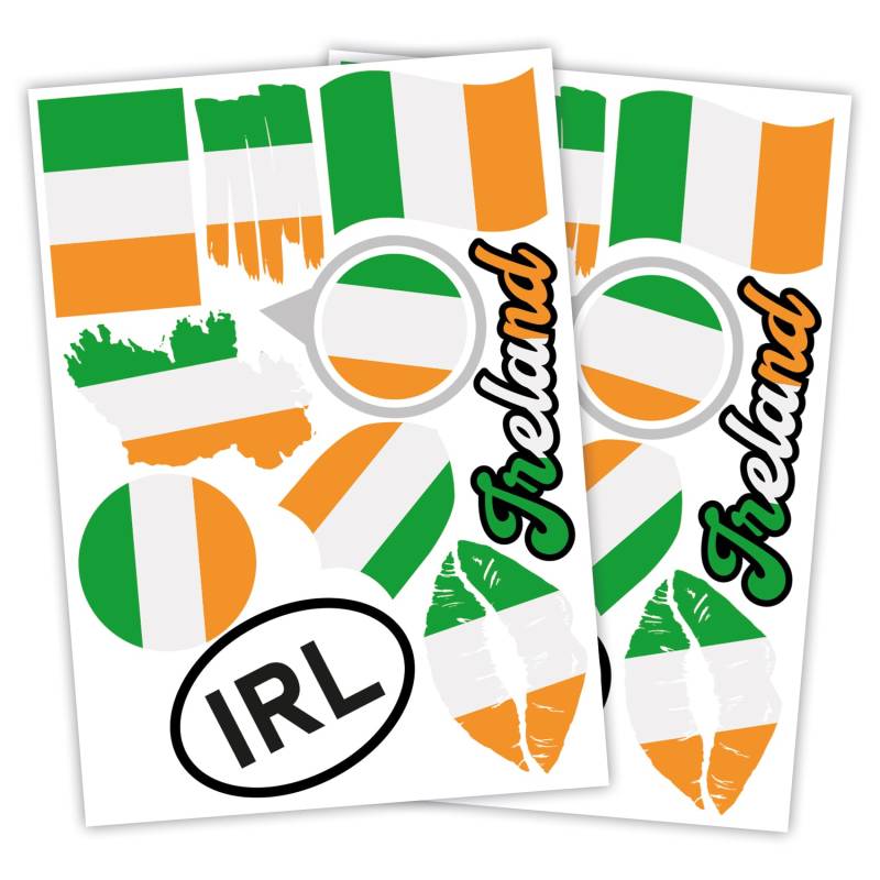 Finest Folia 2er Set DIN A4 Länderaufkleber Fahne Aufkleber Länderfahne Flagge für Auto Motorrad Sticker Länderflagge selbstklebend wetterfest R217 (24 Irland) von Finest Folia