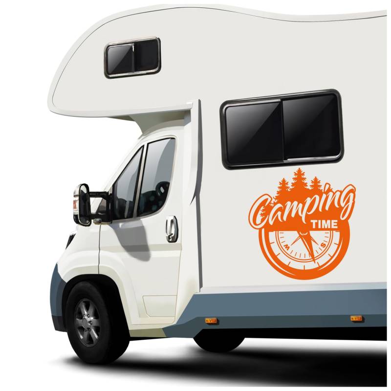 Finest Folia Autoaufkleber Camping Time 50x47,6cm Aufkleber Kompass Sticker Windrose für Wohnmobil Wohnwagen Camper Auto wetterfest selbstklebend KX097 (Orange) von Finest Folia