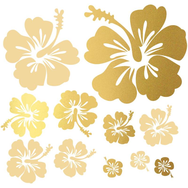 Finest Folia Dekoaufkleber Hibiskus Blumen Ranken Home Deko Aufkleber Dekoration Sticker Auto Bus Wohnmobil Motorrad Tür wetterfest selbstklebend (Gold Beigebraun, K166 Set L) von Finest Folia