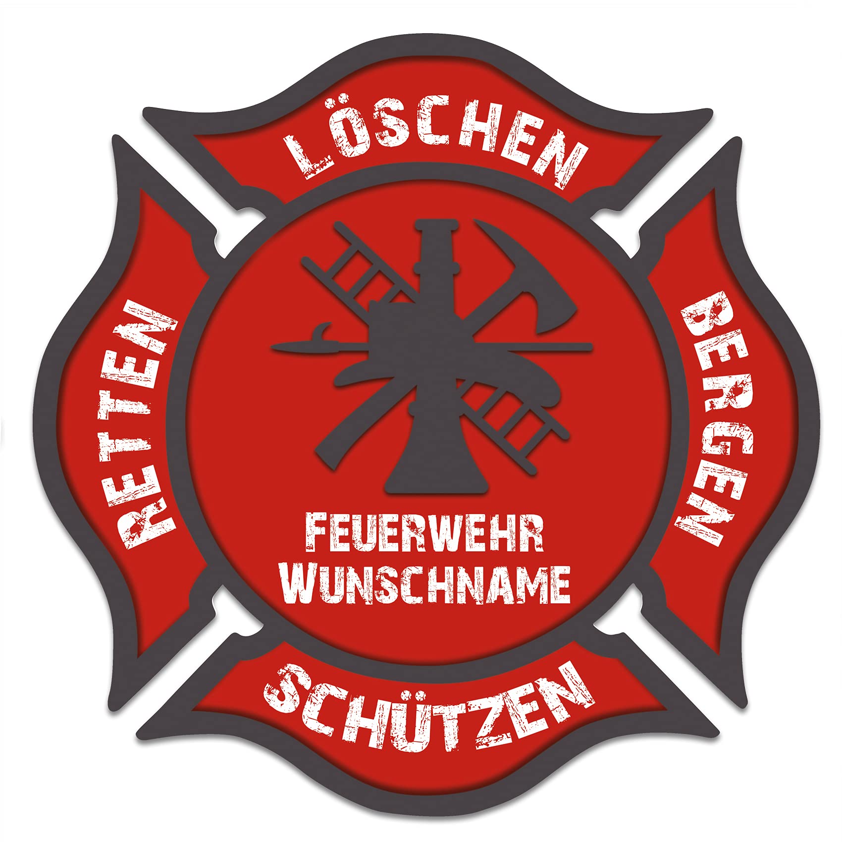 Finest Folia Feuerwehr Aufkleber rot Autoaufkleber Retten Löschen Bergen Schützen Aufkleber für Helm Auto Kfz Sticker selbstklebend waschstraßenfest (Mit Wunschname, 30cm) von Finest Folia