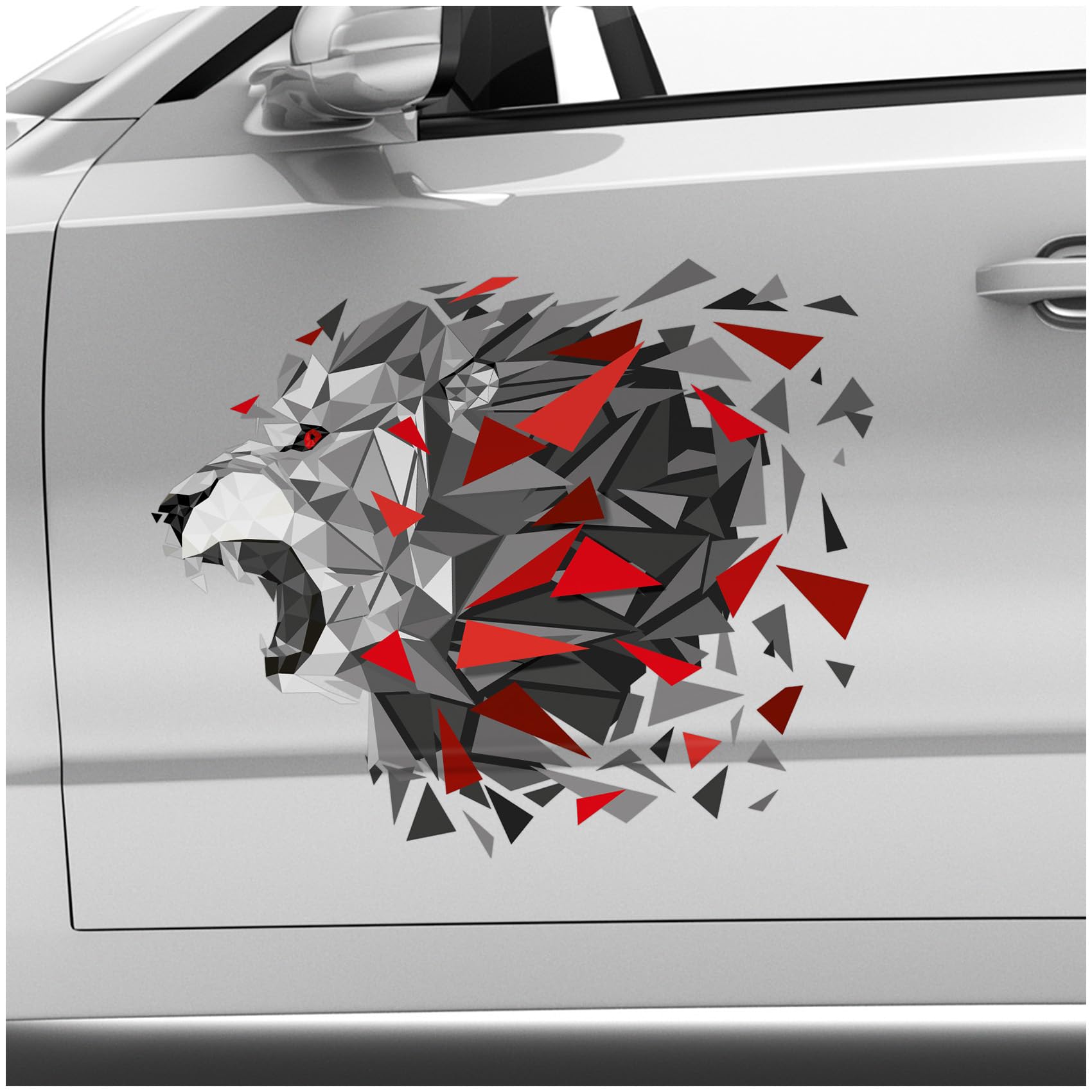 Finest Folia Polygon Tier Aufkleber Hologramm Sticker Tiere Motiv Geometrisch selbstklebend Art Kunst Auto Motorrad Laptop Wand Dekor wetterfest RX051-01 (Rot, 60cm Löwe) von Finest Folia