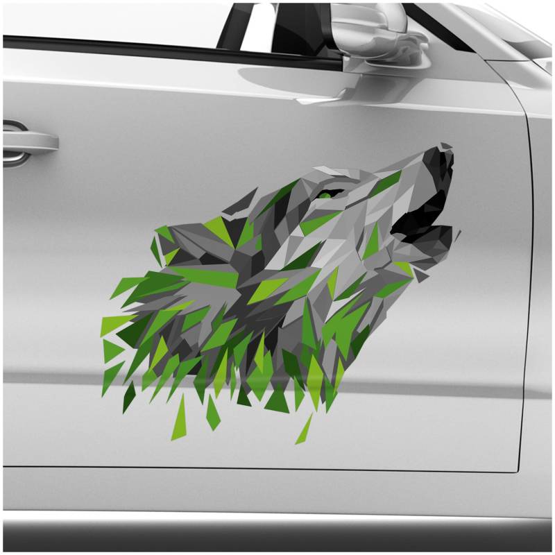 Finest Folia Polygon Tier Aufkleber Hologramm Sticker Tiere Motiv Geometrisch selbstklebend Art Kunst Auto Motorrad Laptop Wand Dekor wetterfest RX051-02 (Grün, 60cm Wolf) von Finest Folia