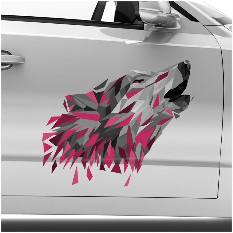 Finest Folia Polygon Tier Aufkleber Hologramm Sticker Tiere Motiv Geometrisch selbstklebend art Kunst Auto Motorrad Laptop Wand Dekor wetterfest RX051-02 (Pink, 60cm Wolf) von Finest Folia