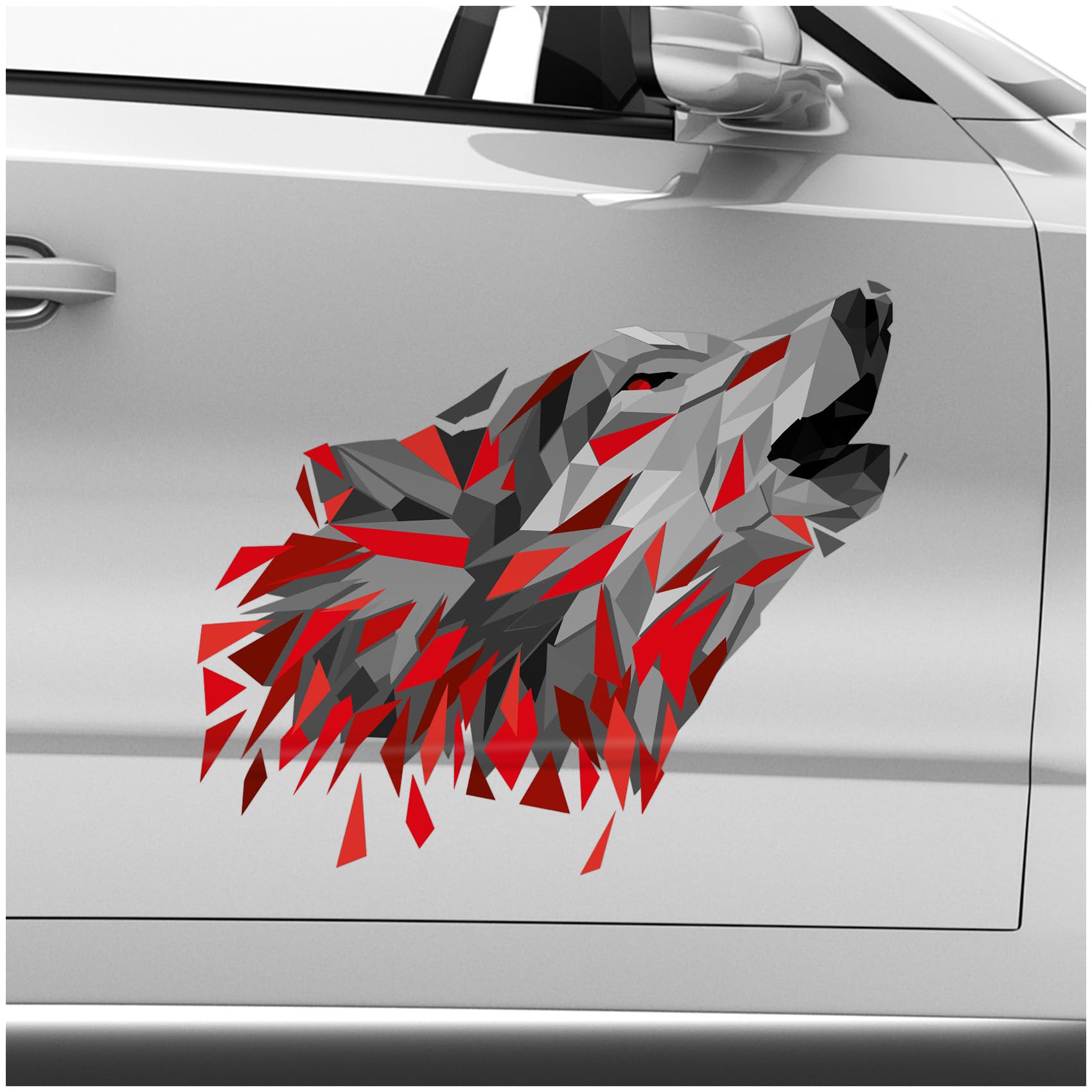 Finest Folia Polygon Tier Aufkleber Hologramm Sticker Tiere Motiv Geometrisch selbstklebend Art Kunst Auto Motorrad Laptop Wand Dekor wetterfest RX051-02 (Rot, 60cm Wolf) von Finest Folia