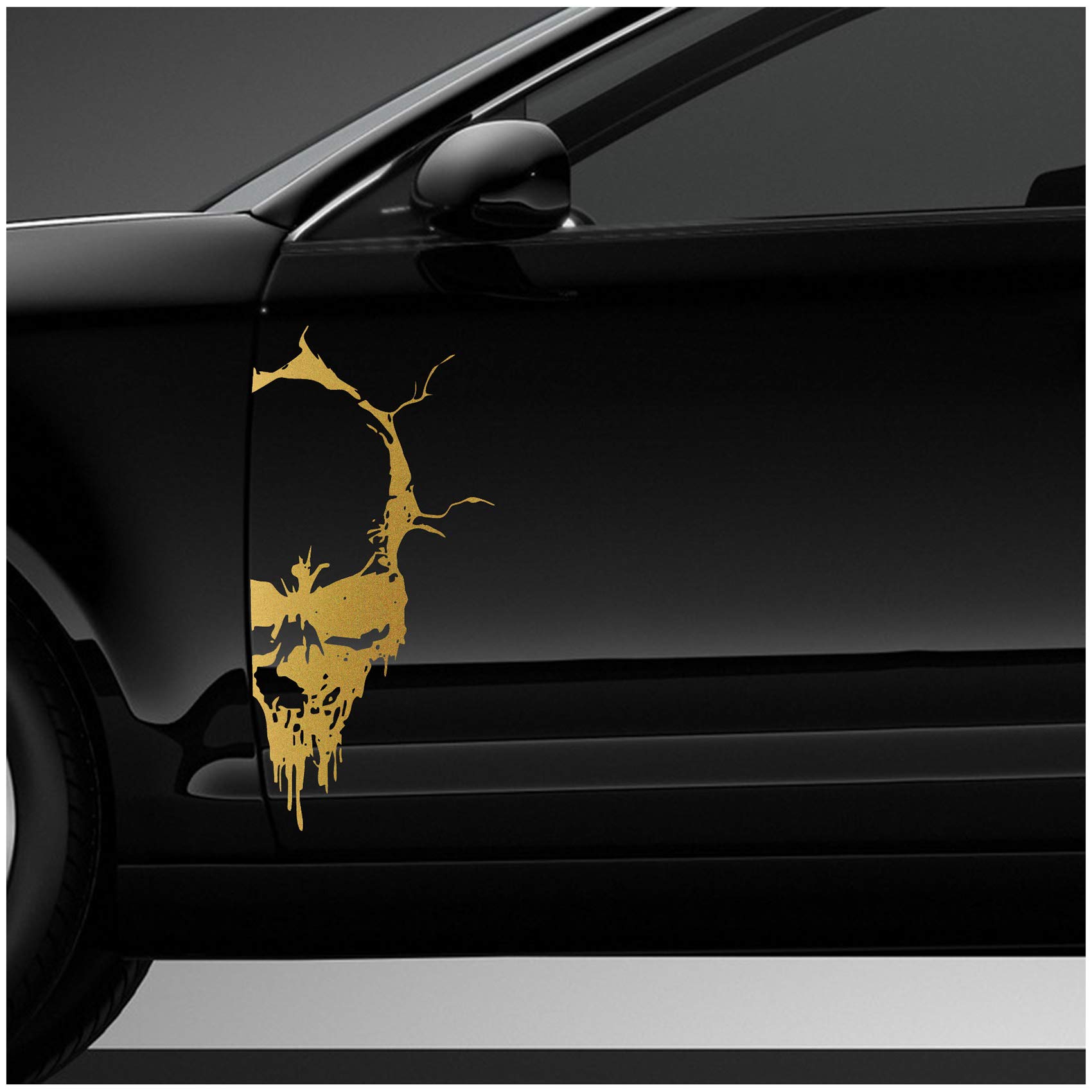 Skull Totenkopf Aufkleber Sticker Dekor Folie Autoaufkleber Tattoo für Auto LKW Wohnwagen (Gold, 50x24 cm (KX041)) von Finest Folia