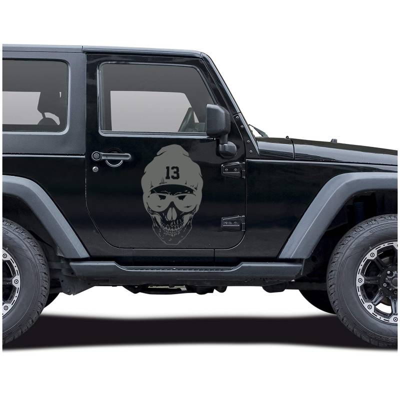 Finest Folia Totenkopf Aufkleber Skull 13 mit Mütze Dekor Sticker für Auto Fahrzeuge LKW Wohnwagen Wohnmobil Kfz Zubehör Selbstklebend (Mittelgrau, (KX033) 70x43 cm) von Finest Folia