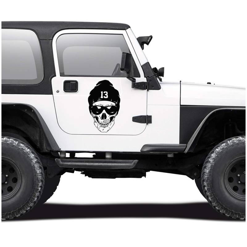 Finest Folia Totenkopf Aufkleber Skull 13 mit Mütze Dekor Sticker für Auto Fahrzeuge LKW Wohnwagen Wohnmobil Kfz Zubehör Selbstklebend (Schwarz Glanz, (KX033) 70x43 cm) von Finest Folia