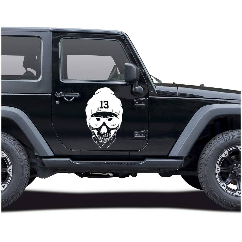 Finest Folia Totenkopf Aufkleber Skull 13 mit Mütze Dekor Sticker für Auto Fahrzeuge LKW Wohnwagen Wohnmobil Kfz Zubehör Selbstklebend (Weiß Glanz, (KX033) 70x43 cm) von Finest Folia