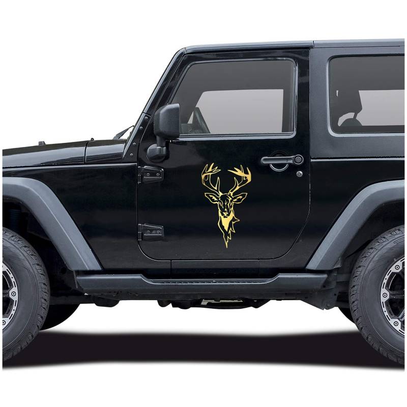 Hirsch Aufkleber Folie Dekor für Auto Kfz Zubehör REH Kopf Motiv Rehwild Rotwild Jagen Jäger Förster Jagd Autoaufkleber (Gold Metallic, KX043 Groß) von Finest Folia